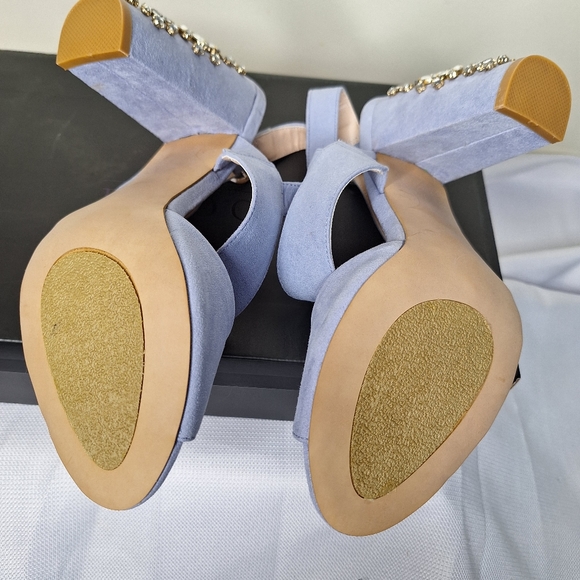 Eloquii  Celeste blue velvet bling heel platform sandal size 9W. - Picture 2 of 6